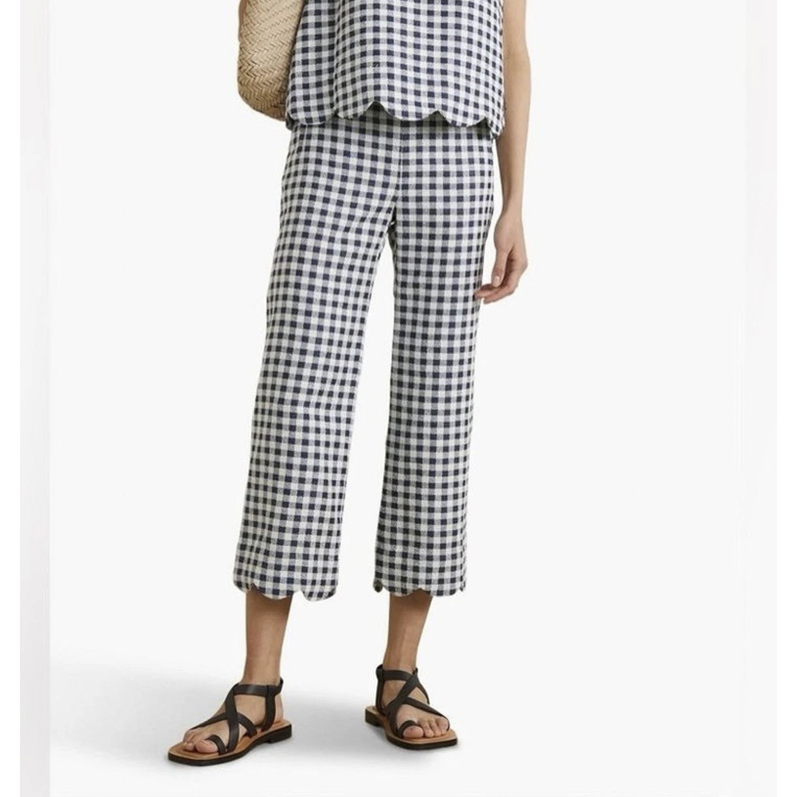 Lisa Marie Fernandez Scalloped Gingham Wide Leg Ankle Pants Size 2